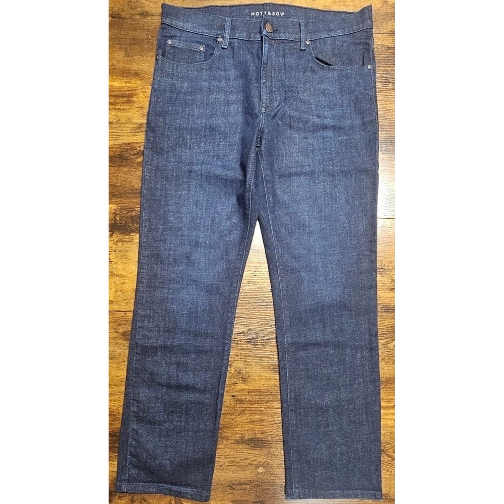 Mott & Bow Jeans Mens 33x30 Blue Straight Stretch Preppy Dark Wash Denim Ex Cond